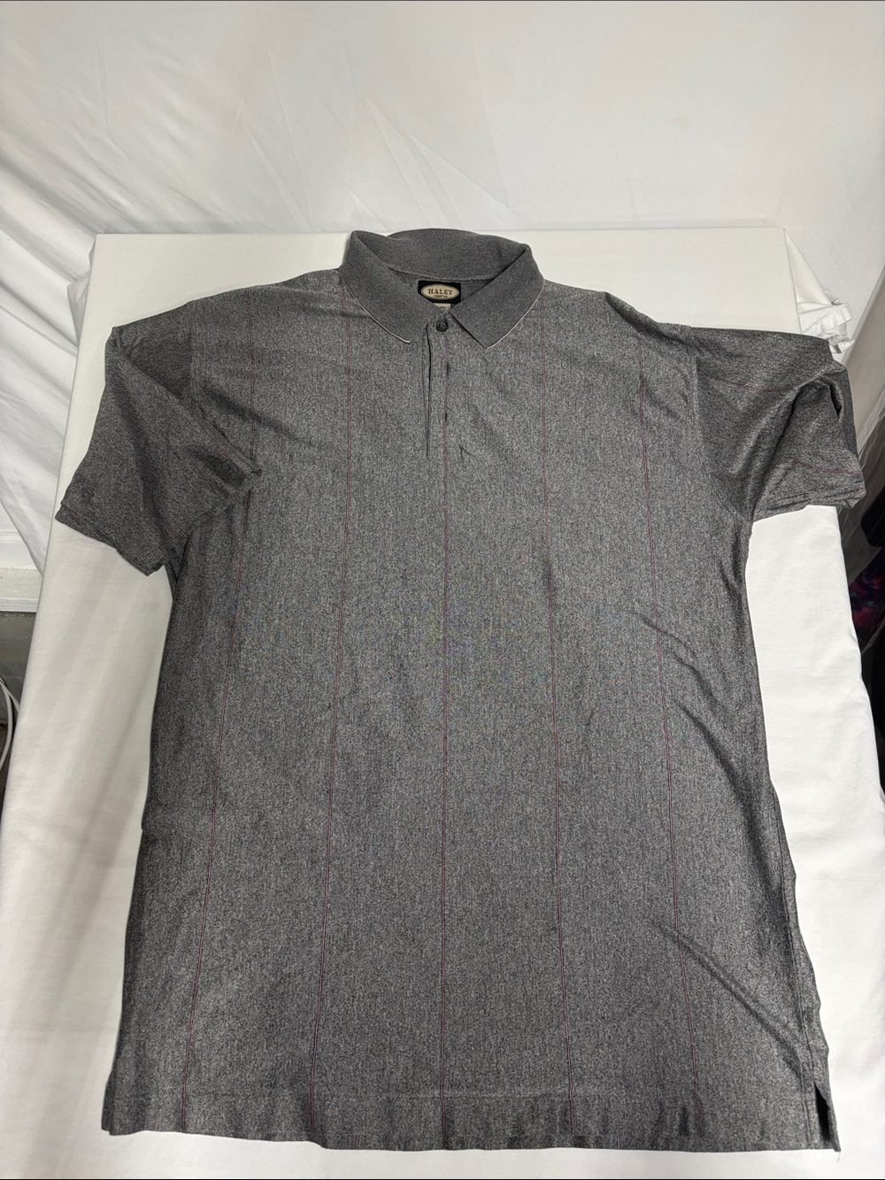 Haley Reserve XL Mercerized Egyptian Cotton Polo Gray Burgundy Pinstripe